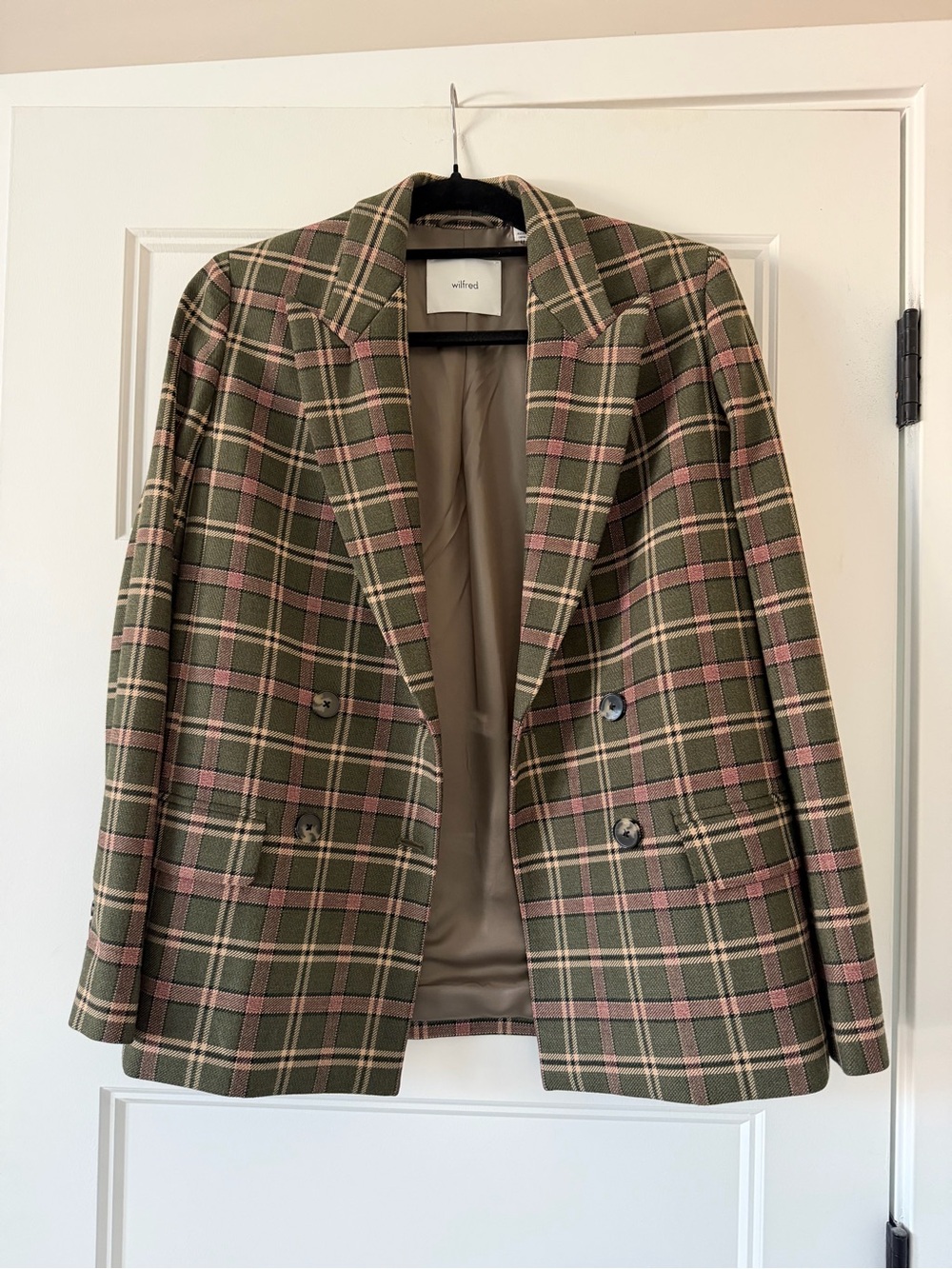 Wilfred Double-Breasted Plaid Blazer - Olive